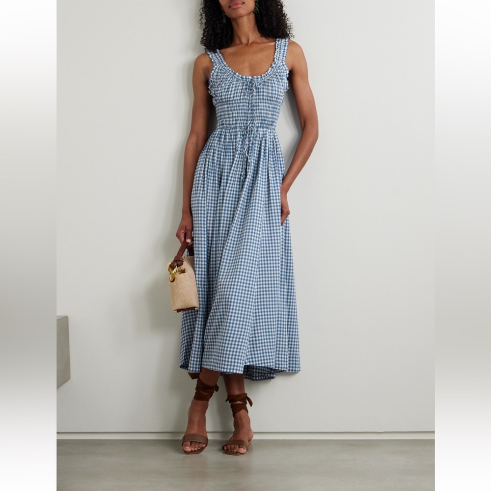 New Doen Emmaretta Midi Dress in Blue Gingham Size XS